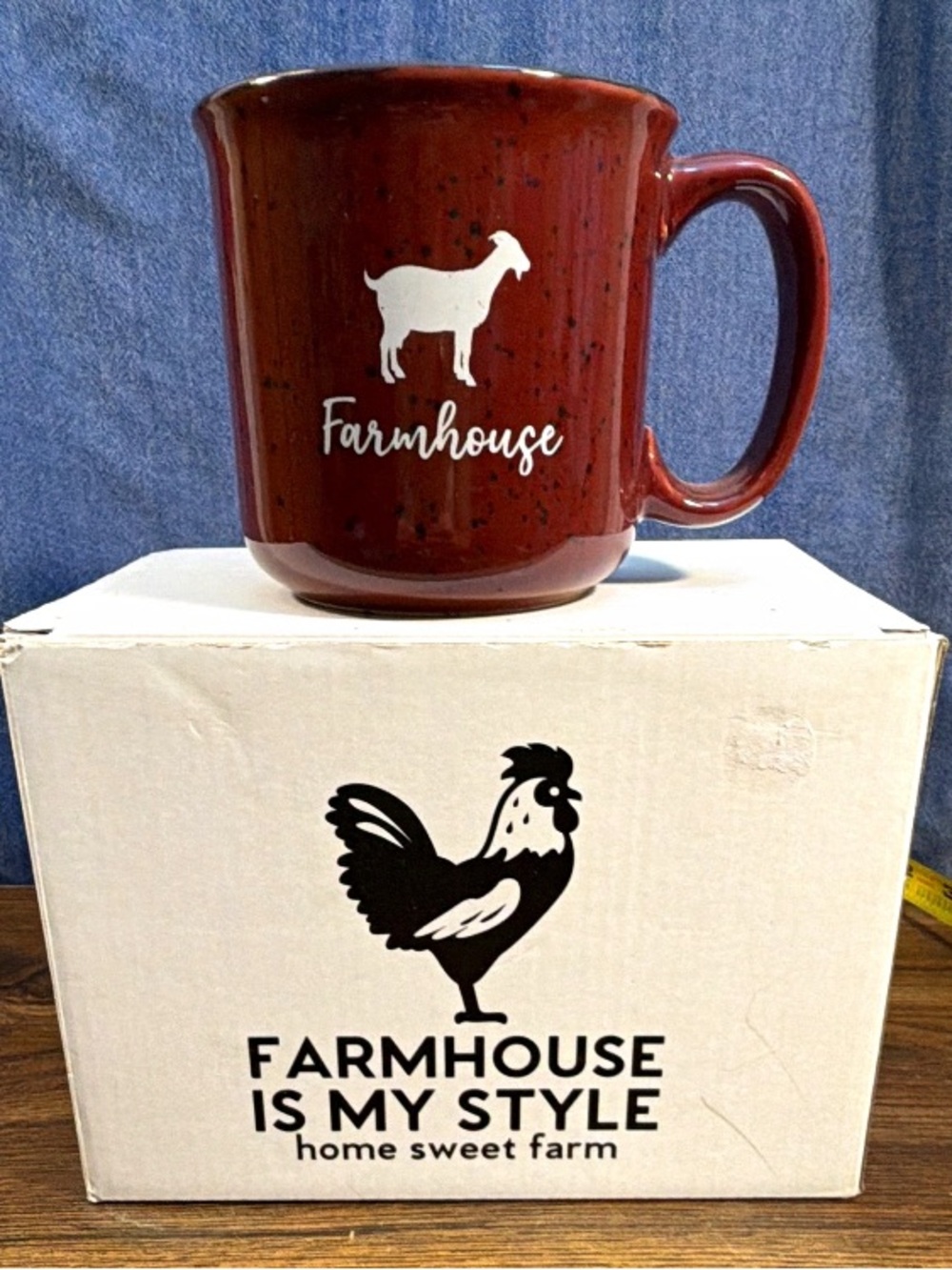 Farmhouse Is My Style Red Goat Coffee Mug Speckled Ceramic w/ Original Box